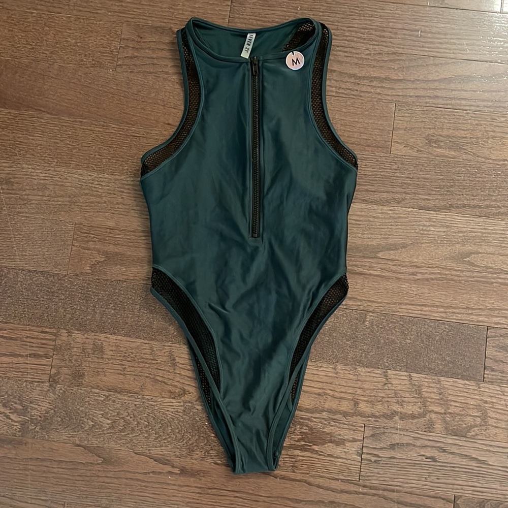 Varsity One Piece Bathing Suit in Forest Green